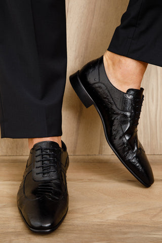 Vinci Alabama Embossed Leather Oxford - Black-AmbrogioShoes