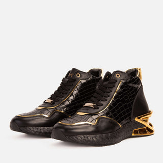 Vinci Bellagio Leather High-Top Sneaker - Black & Gold