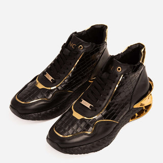 Vinci Bellagio Leather High-Top Sneaker - Black & Gold