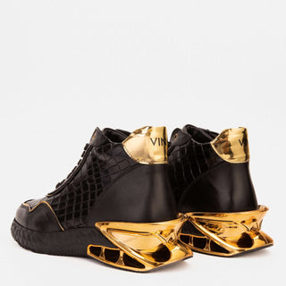 Vinci Bellagio Leather High-Top Sneaker - Black & Gold