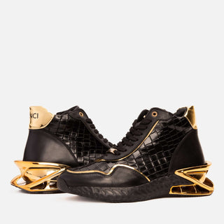 Vinci Bellagio Leather High-Top Sneaker - Black & Gold