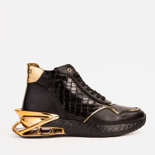 Vinci Bellagio Leather High-Top Sneaker - Black & Gold