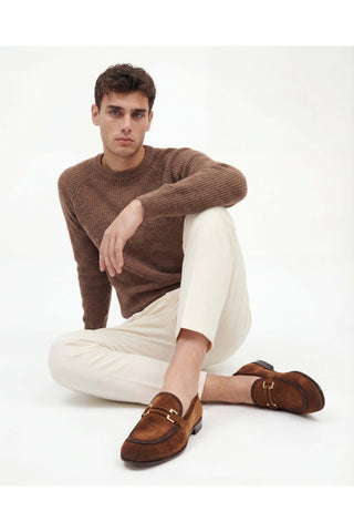 Vinci Brooks Suede Horse-Bit Loafer - Brown-AmbrogioShoes