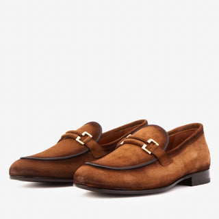 Vinci Brooks Suede Horse-Bit Loafer - Brown-AmbrogioShoes