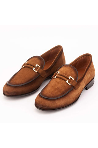 Vinci Brooks Suede Horse-Bit Loafer - Brown-AmbrogioShoes