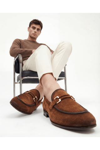 Vinci Brooks Suede Horse-Bit Loafer - Brown-AmbrogioShoes