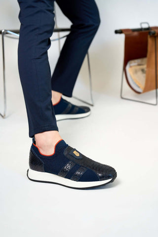 Vinci Empire Leather & Fabric Sneaker - Navy