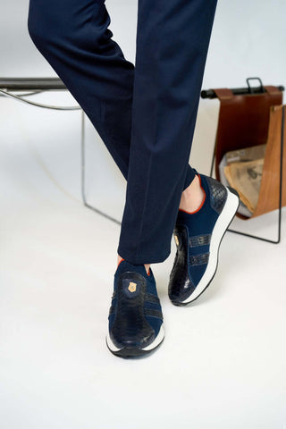 Vinci Empire Leather & Fabric Sneaker - Navy