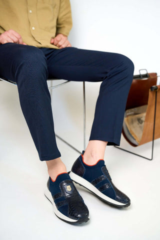 Vinci Empire Leather & Fabric Sneaker - Navy