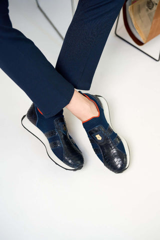 Vinci Empire Leather & Fabric Sneaker - Navy