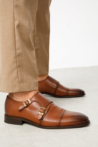 Vinci Essen Leather Double Monk-Strap - Brown-AmbrogioShoes