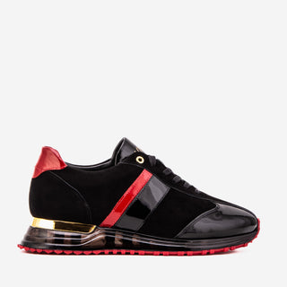Vinci Inferno Suede & Patent Leather Sneaker - Black & Red-AmbrogioShoes