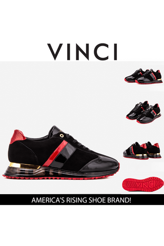 Vinci Inferno Suede & Patent Sneaker - Black & Red-AmbrogioShoes