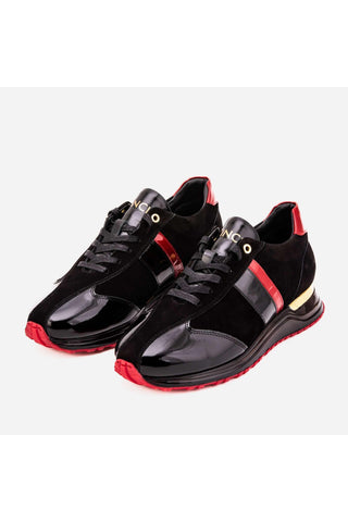 Vinci Inferno Suede & Patent Sneaker - Black & Red-AmbrogioShoes