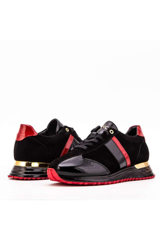 Vinci Inferno Suede & Patent Sneaker - Black & Red-AmbrogioShoes