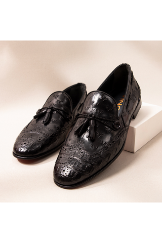Vinci Istanbul Leather Tassel Loafer - Black-AmbrogioShoes