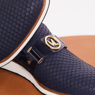 Vinci Legacy Leather Horse-Bit Loafer - Navy-AmbrogioShoes