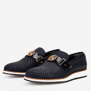 Vinci Legacy Leather Horse-Bit Loafer - Navy-AmbrogioShoes