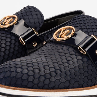 Vinci Legacy Leather Horse-Bit Loafer - Navy-AmbrogioShoes