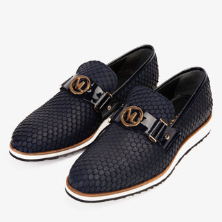 Vinci Legacy Leather Horse-Bit Loafer - Navy-AmbrogioShoes