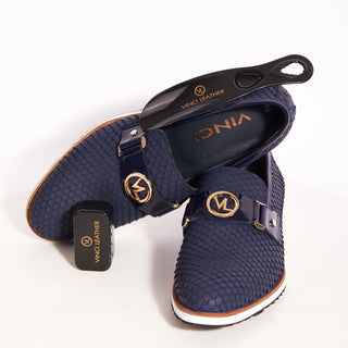 Vinci Legacy Leather Horse-Bit Loafer - Navy-AmbrogioShoes