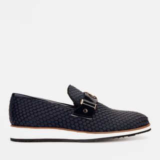 Vinci Legacy Leather Horse-Bit Loafer - Navy-AmbrogioShoes