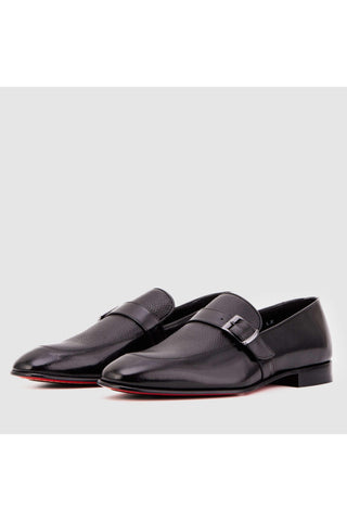 Vinci Marquez Buffalo & Deer Single Monk-Strap Loafer - Black-AmbrogioShoes