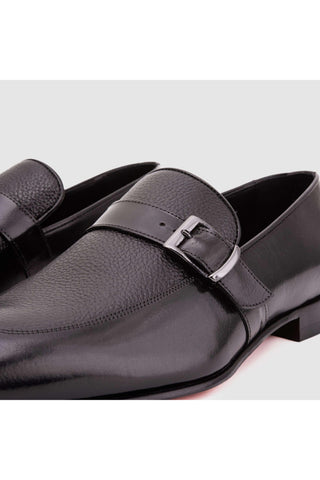 Vinci Marquez Buffalo & Deer Single Monk-Strap Loafer - Black-AmbrogioShoes