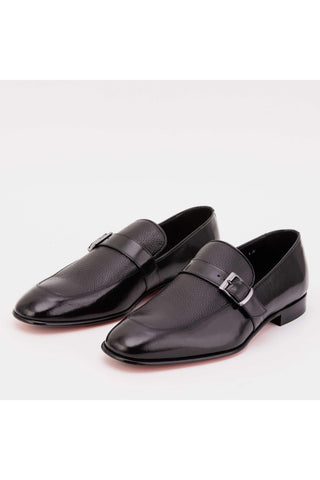 Vinci Marquez Buffalo & Deer Single Monk-Strap Loafer - Black-AmbrogioShoes