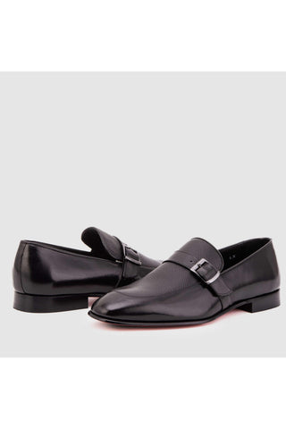 Vinci Marquez Buffalo & Deer Single Monk-Strap Loafer - Black-AmbrogioShoes