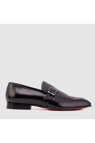 Vinci Marquez Buffalo & Deer Single Monk-Strap Loafer - Black-AmbrogioShoes