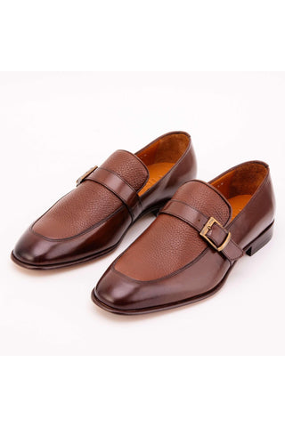 Vinci Marquez Buffalo & Deer Single Monk-Strap Loafer - Tan-AmbrogioShoes