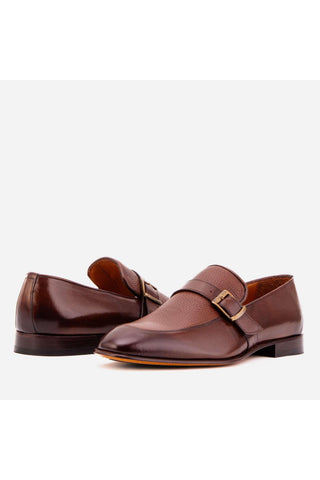 Vinci Marquez Buffalo & Deer Single Monk-Strap Loafer - Tan-AmbrogioShoes