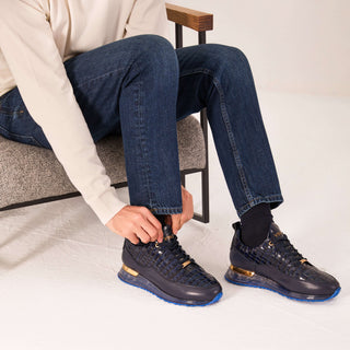 Vinci Marseille Embossed Leather Sneaker - Navy