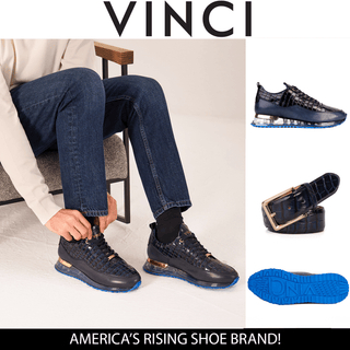 Vinci Marseille Embossed Leather Sneaker - Navy