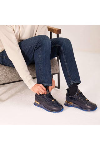 Vinci Marseille Embossed Leather Sneaker - Navy-AmbrogioShoes