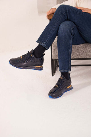 Vinci Marseille Embossed Leather Sneaker - Navy-AmbrogioShoes