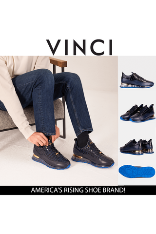 Vinci Marseille Embossed Leather Sneaker - Navy-AmbrogioShoes