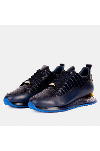 Vinci Marseille Embossed Leather Sneaker - Navy-AmbrogioShoes