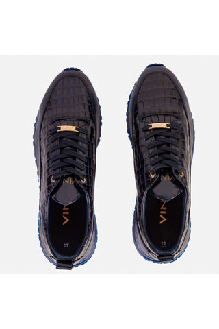 Vinci Marseille Embossed Leather Sneaker - Navy-AmbrogioShoes