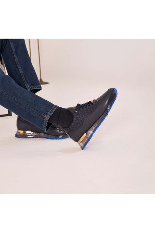 Vinci Marseille Embossed Leather Sneaker - Navy-AmbrogioShoes