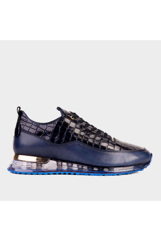 Vinci Marseille Embossed Leather Sneaker - Navy-AmbrogioShoes