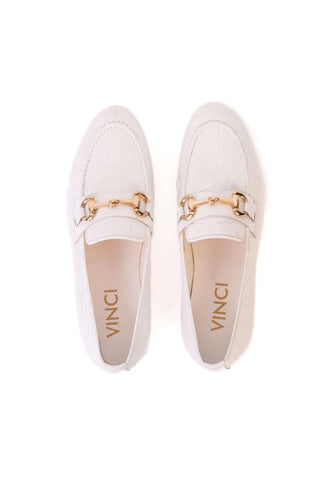 Vinci Monaco Leather Horse-Bit Loafer - White-AmbrogioShoes
