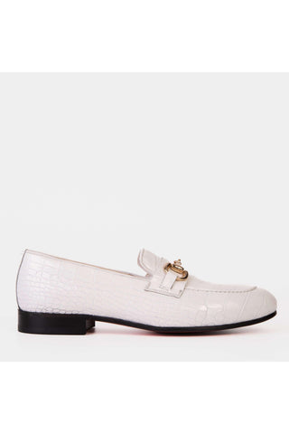 Vinci Monaco Leather Horse-Bit Loafer - White-AmbrogioShoes