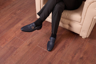 Vinci Monarch Leather Loafer - Navy-AmbrogioShoes