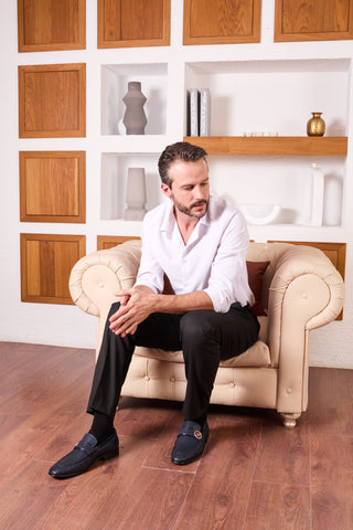 Vinci Monarch Leather Loafer - Navy-AmbrogioShoes