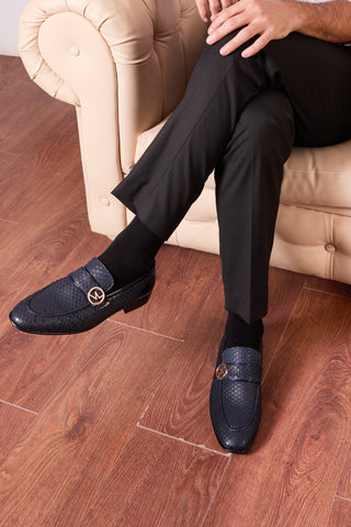 Vinci Monarch Leather Loafer - Navy-AmbrogioShoes