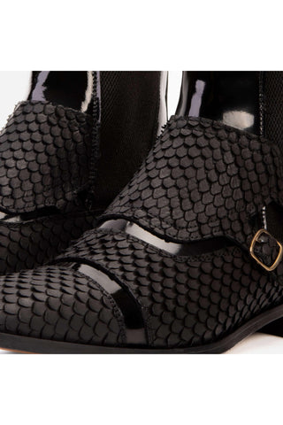 Vinci Orion Embossed Leather Double Monk-Strap Boot - Black-AmbrogioShoes