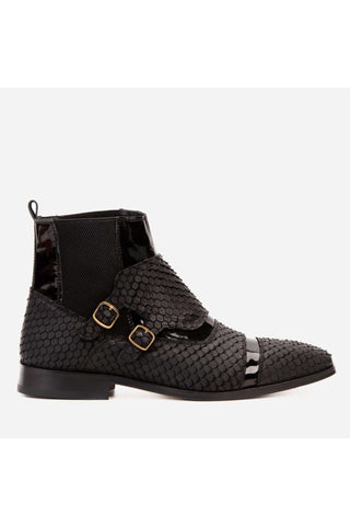 Vinci Orion Embossed Leather Double Monk-Strap Boot - Black-AmbrogioShoes