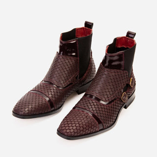 Vinci Orion Embossed Leather Double Monk-Strap Boot - Burgundy-AmbrogioShoes